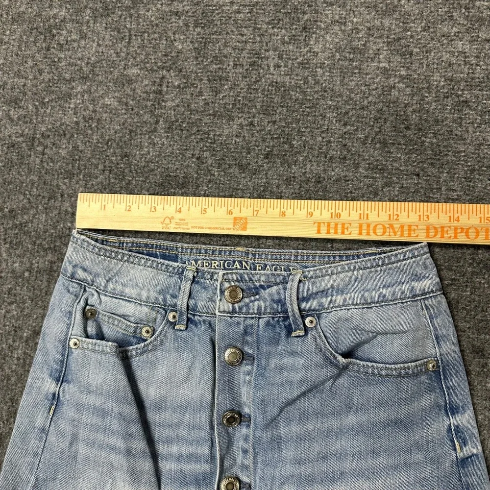 American Eagle Skirt Womens Size 2 Light Wash Denim Distressed Button Fly Mini